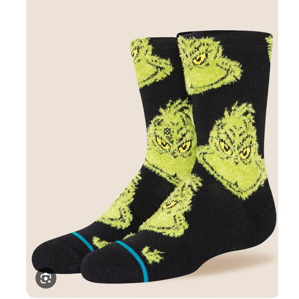 Stance Kids The Grinch Crew Socks Black Green Large Youth 3-5.5 Dr Seuss NEW